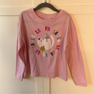 Hanna Andersson Girls Pink Christmas Fa‎ La La Long Sleeve Shirt Size 5
